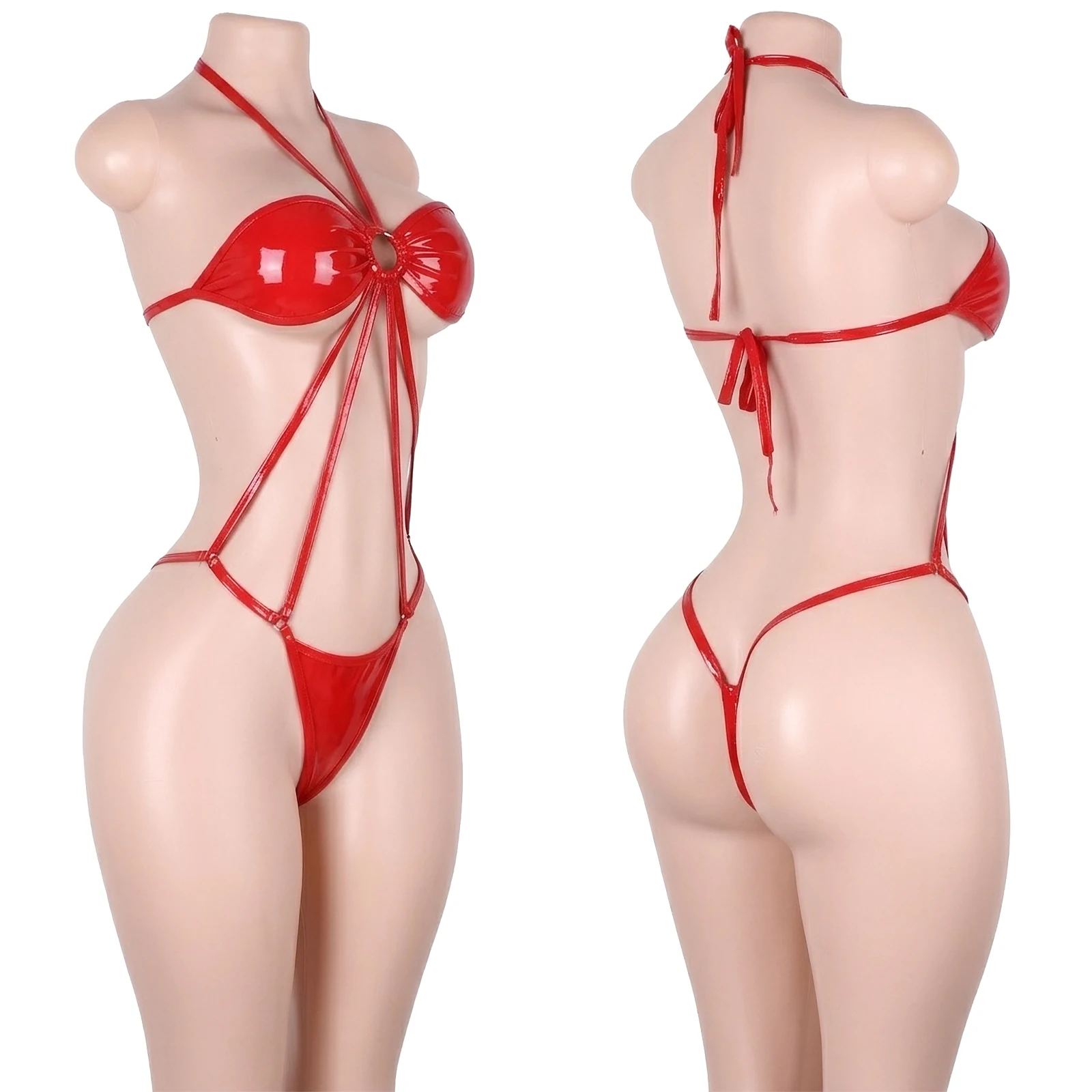 Wholesale Exotic Dance Wear Wet Look Bodysuits G-String Nightclub Stage Costumes Glossy Stripwear Vinyl Lingerie Sets