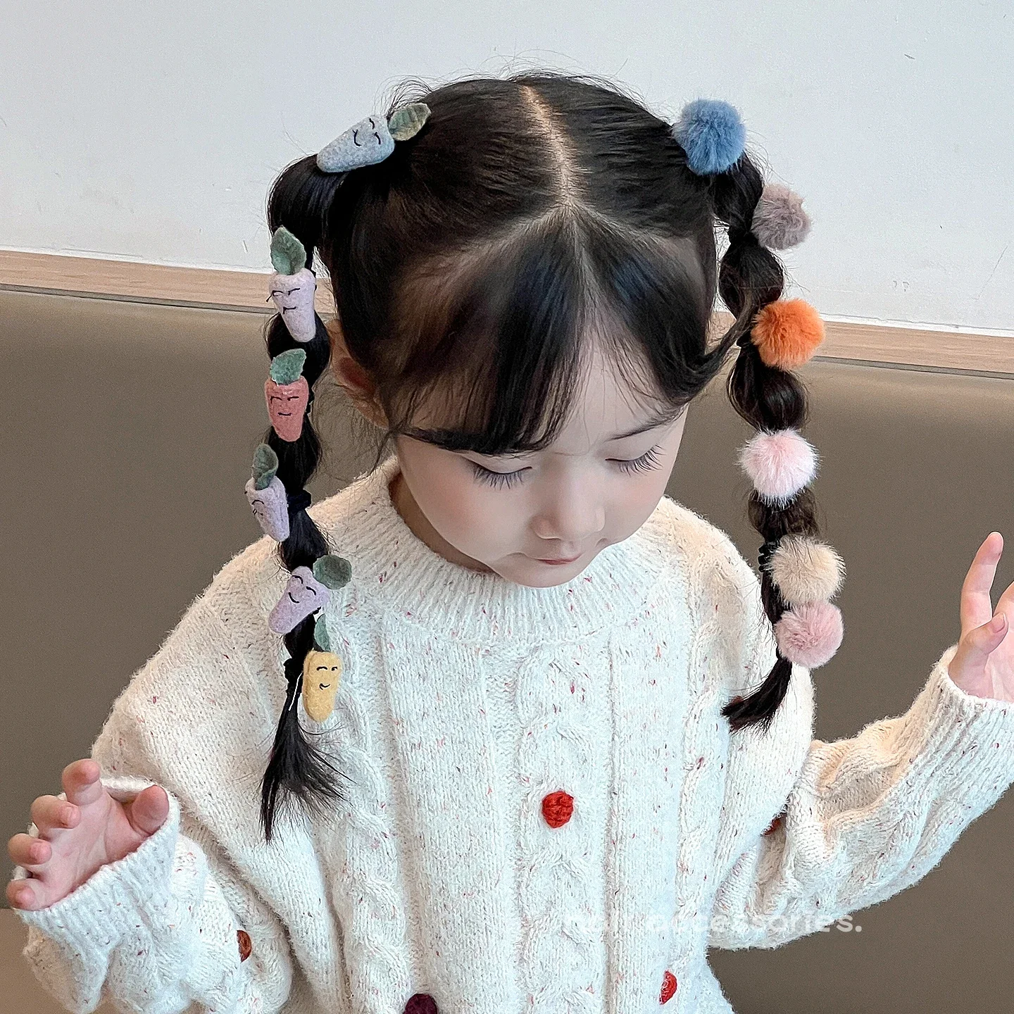 10pcs/set Winter Fabric Floral Hair Rubber Bands For Girls Polka Dot Bowknot Elastic Hair Bands Toddler Ponytail Holder Hair Tie