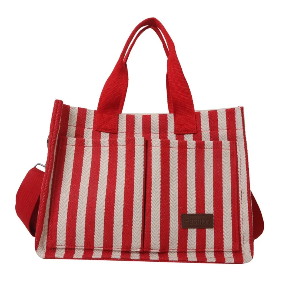 

Casual Large Capacity Stripe Canvas Tote Bag Korean Style Fashion Shoulder Bag Simple Portable Cloth Handbag Travel