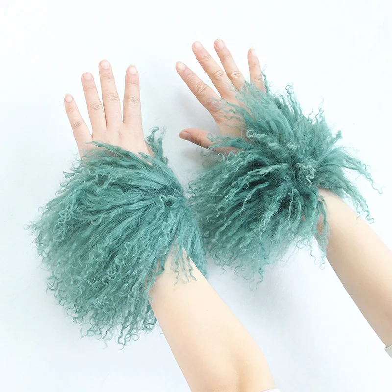 CX-A-47C Fashion Accessory Outdoor Curly Slap On Real Mongolian Lamb Fur Cuffs