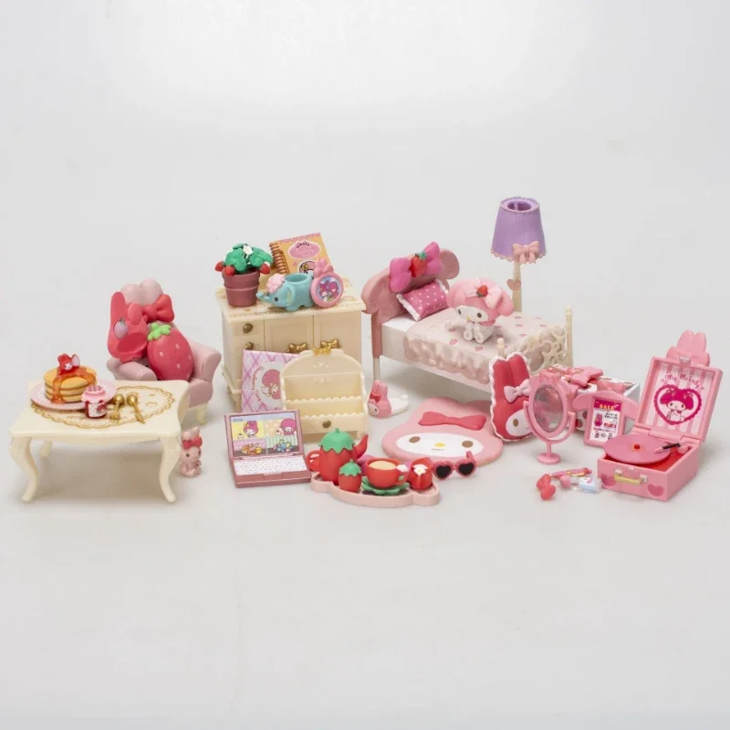 MINISO My Melody Sanrio Erdbeere Zimmer Cartoon Blind Box Mini Ornament Kreative Desktop DIY Möbel Szene Dekoration Kinder Spielzeug