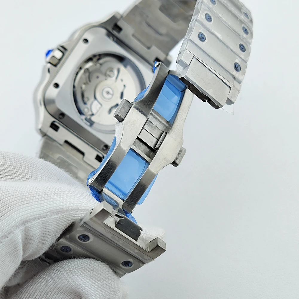 Reloj personalizado, reloj cuadrado, mecánico automático, números romanos, abertura para fecha, reloj de moda para hombre, reloj de acero inoxidable