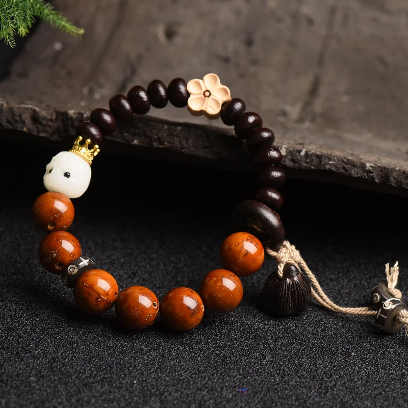 Zi Jin Shu with Alms Bowl Single Circle Bracelet Bodhi Root a Dai Crafts Wooden Women's Bracelet Retro Ethnic