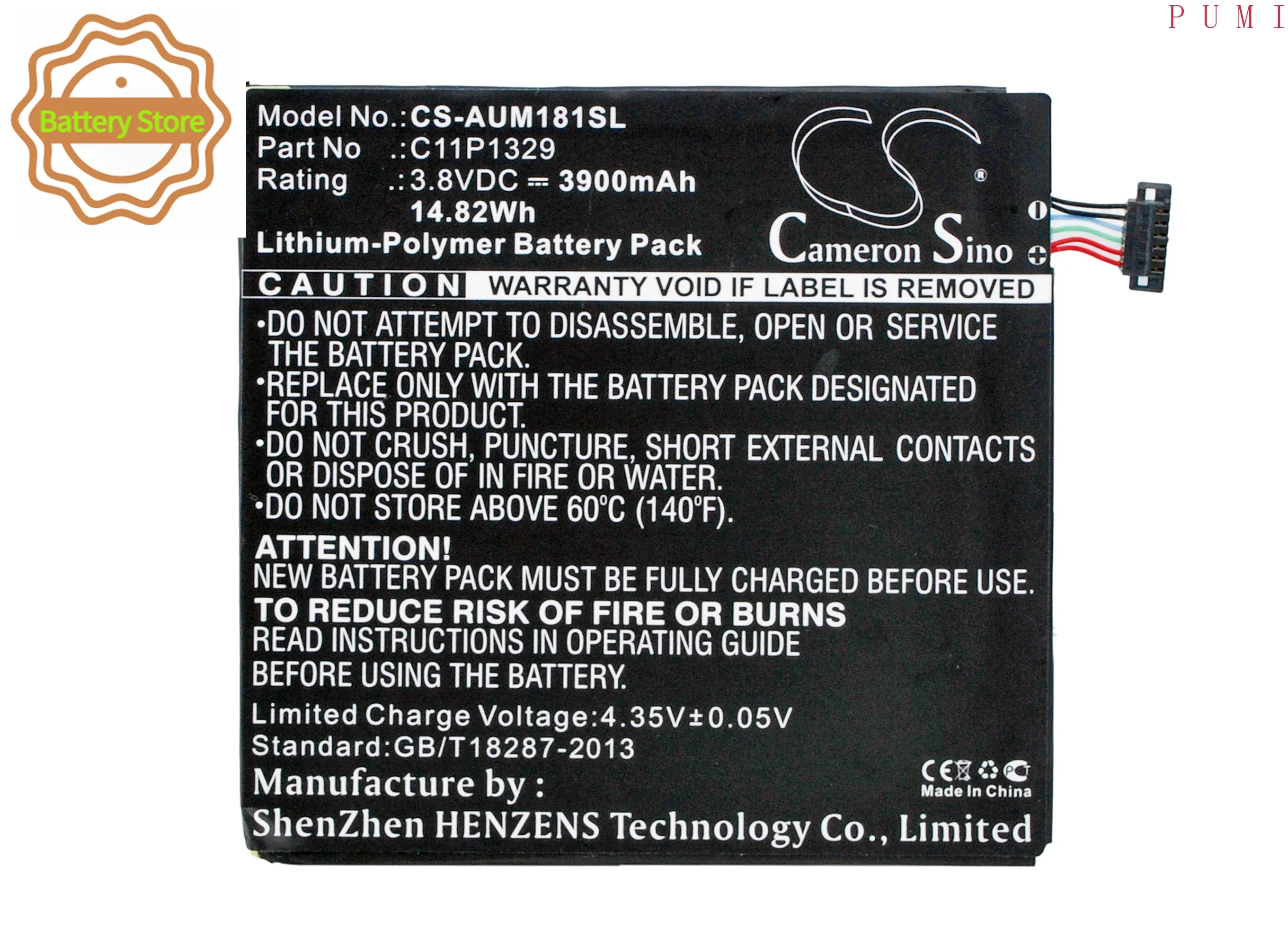 CS Replacement Battery for Asus Memo Pad 8,ME181C,AST21,MeMO Pad 8 ME181A,MeMO Pad 8 ME181C,MeM PN:C11P1329 3900mAh / 14.82Wh