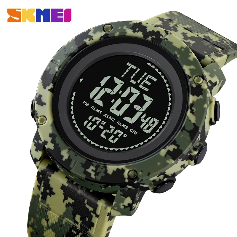 

SKMEI Original Camo Color Army Green Electronic Watch World Clock Compass Watches For Outdoor Adventure Exploration 2095