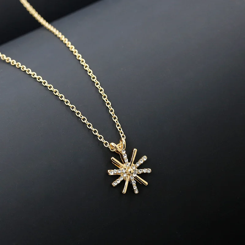 Gold Plated Sunflower Necklace Titanium Steel Zircon Big Pendant Necklace Luxury Choker Korea Style Jewelry for Women