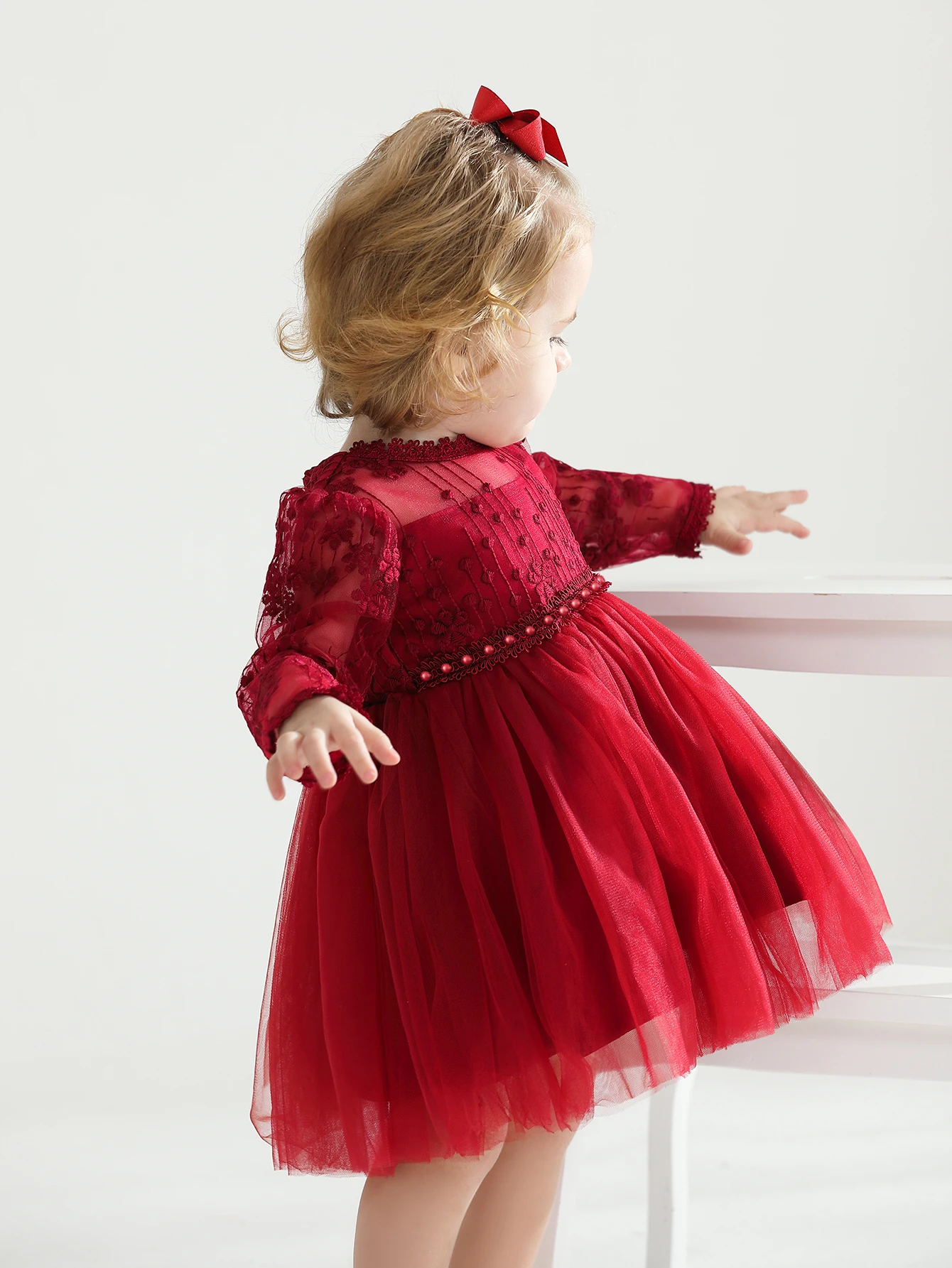 

Wine-red Christening Dress for Infant Girls, Baby Girls Party Dresses Suitable for Birthday Puffy Gauze Skirt