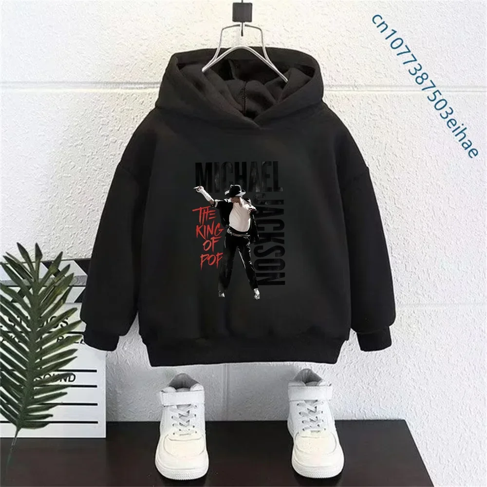 Kids Hoodie Michael Jackson King of Pop Forever Print Sweatshirt Boys Girls Long Sleeve Hooded Pullover Pop Music Fan Streetwear