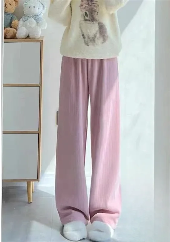 بنطال ذو قصة أرجل واسعة امرأة عادية المرأة الخريف محبوك عمودي مضلع Trackpants الحد الأدنى الكبار استرخاء الراحة الحضرية مصممة Ins #6