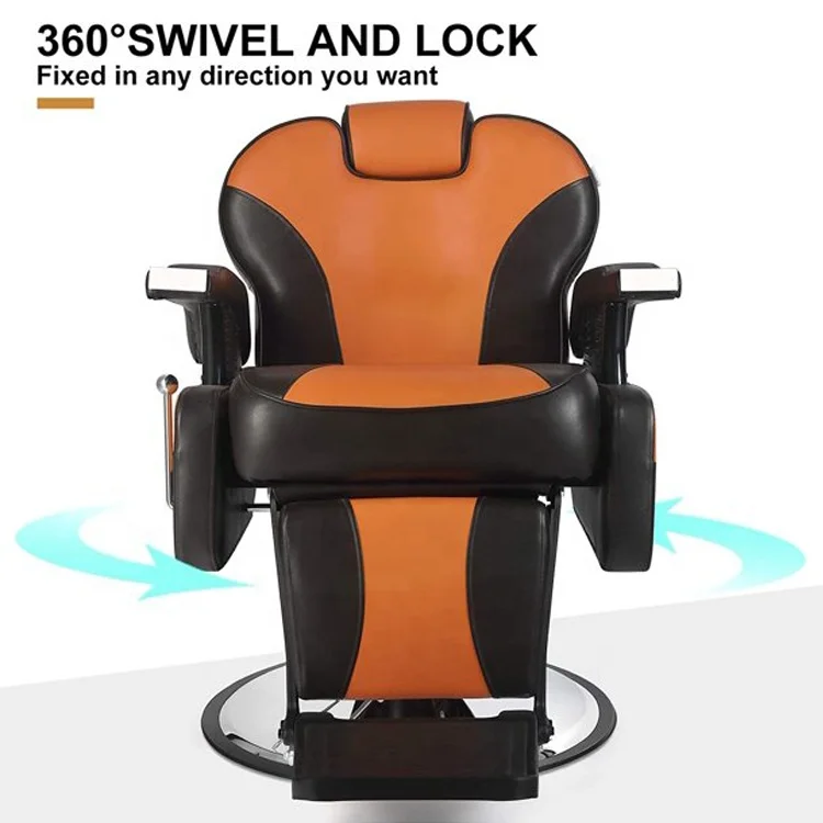 Cheap Barber Chair for Salon Orange and Black Classic Barber Chair Hydraulic Lifting Mens Shaving Chair