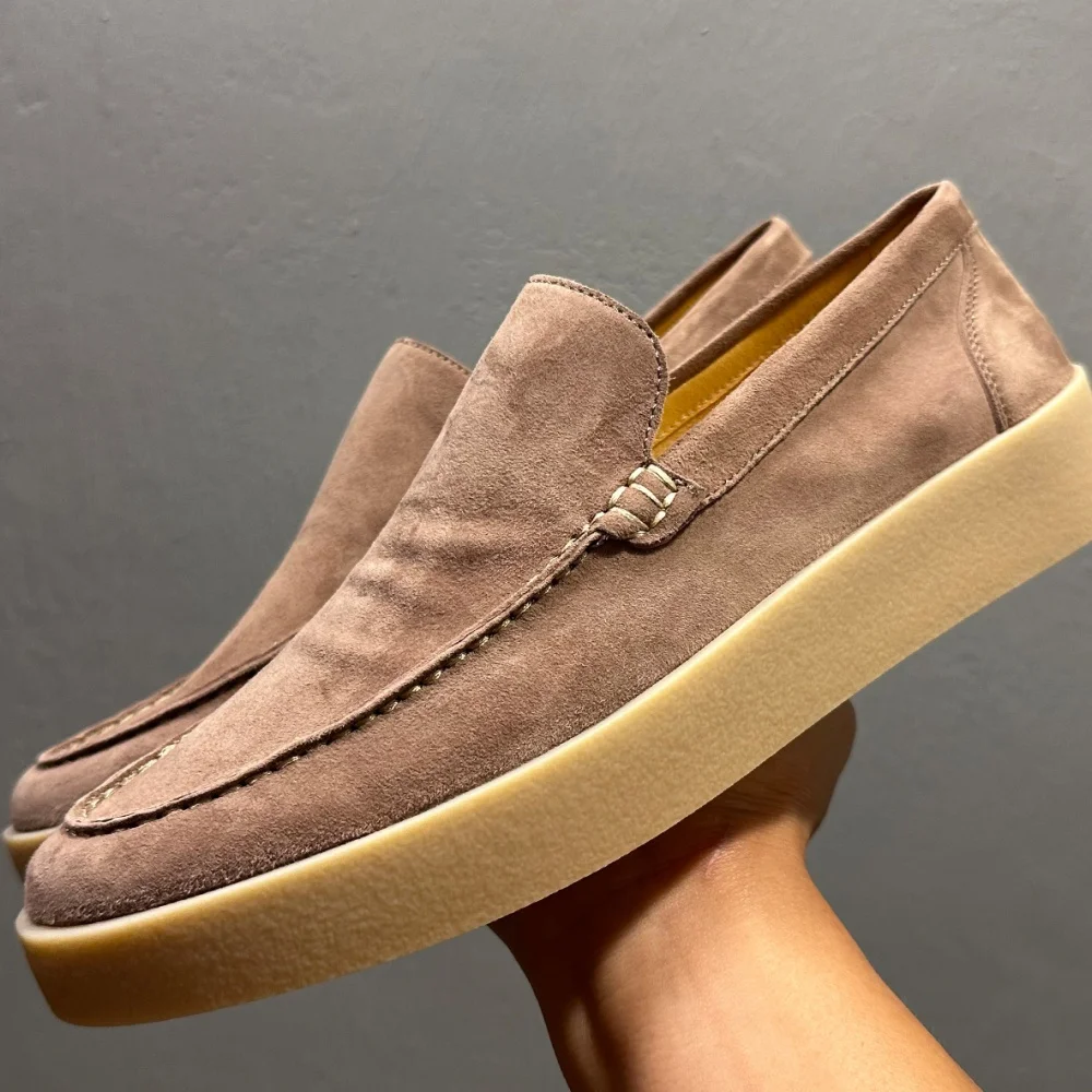 

Men's casual leather flat loafers, breathable round-top lace-up style for easy on and off casual shoe for man