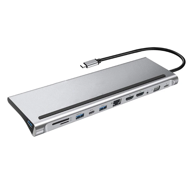 12 في 1 USB Type-C Hub إلى ثنائي لـ Rj45 متعدد USB محطة إرساء محول الطاقة لأجهزة الكمبيوتر المحمول دعم Pd Transmiss