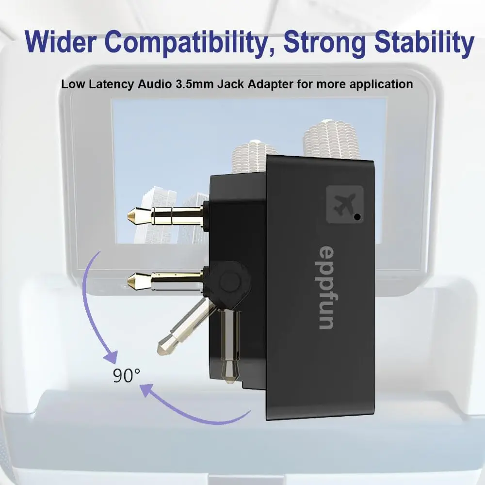 [Upgraded] AK3046E Wireless Transmitter for Use on Airplanes Bluetooth 5.0 Audio 3.5mm Jack Adapter for Connecting Headphones