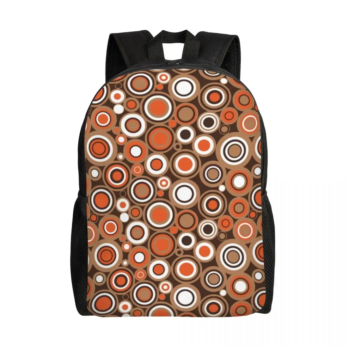 

Custom Orange White And Brown Circle Retro Pattern Backpacks Men Women Fashion Bookbag for School College Bags