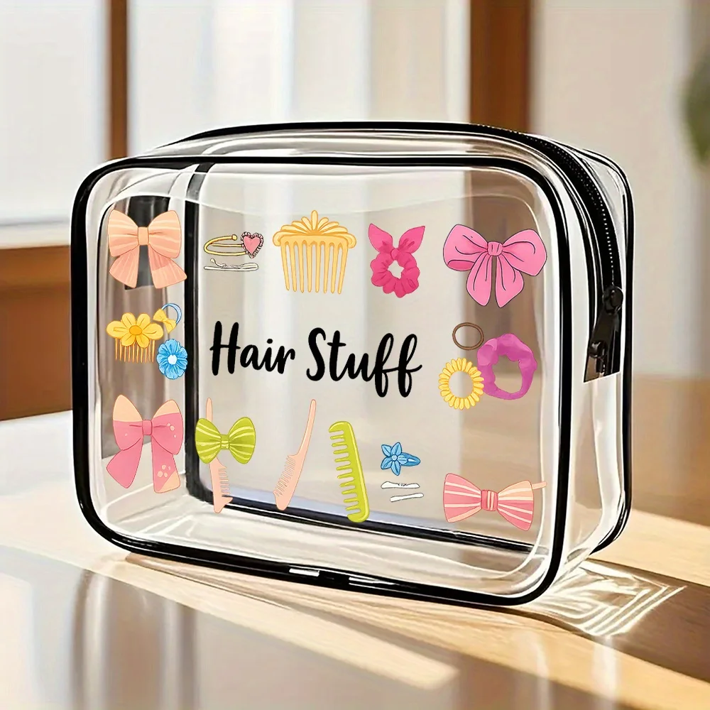 

Adorable Bow-Decorated Clear Plastic Toiletry Makeup Bag for Women - Ideal for Travel, Beach & Daily Use, Small Cosmetic Pouch,