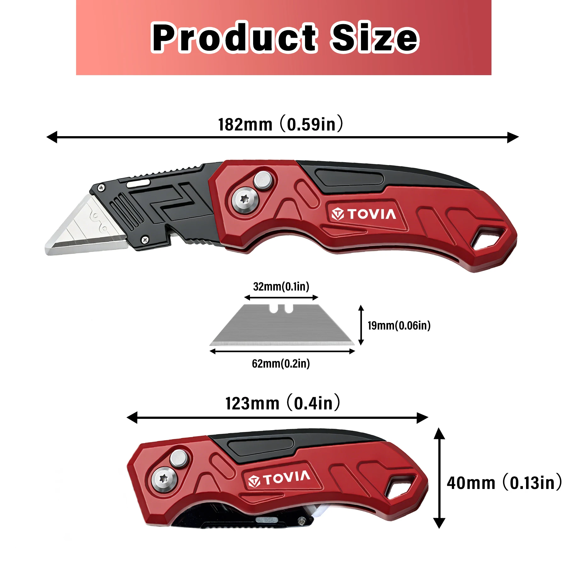 T TOVIA Folding Utility Knife with Blade Storage - Quick-Change Retractable Box Cutter, 3 Extra Blades in Handle, Aluminum Body. image 2