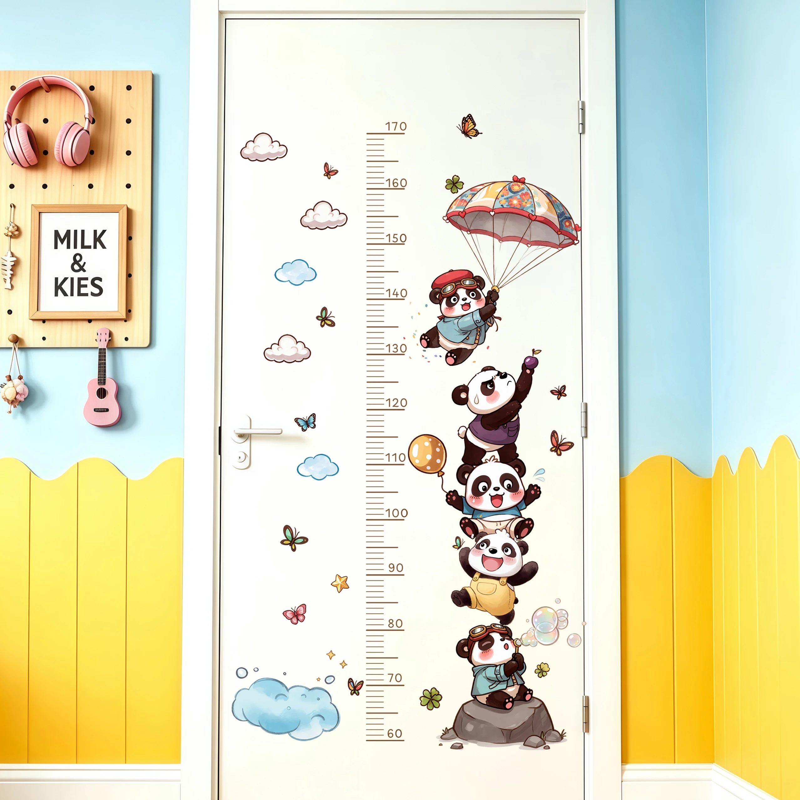 Cute Cartoon Panda Height Chart Wall Stickers 60-170cm Removable PVC Growth Ruler Wall Decals for Kids Nursery Bedroom Home Deco