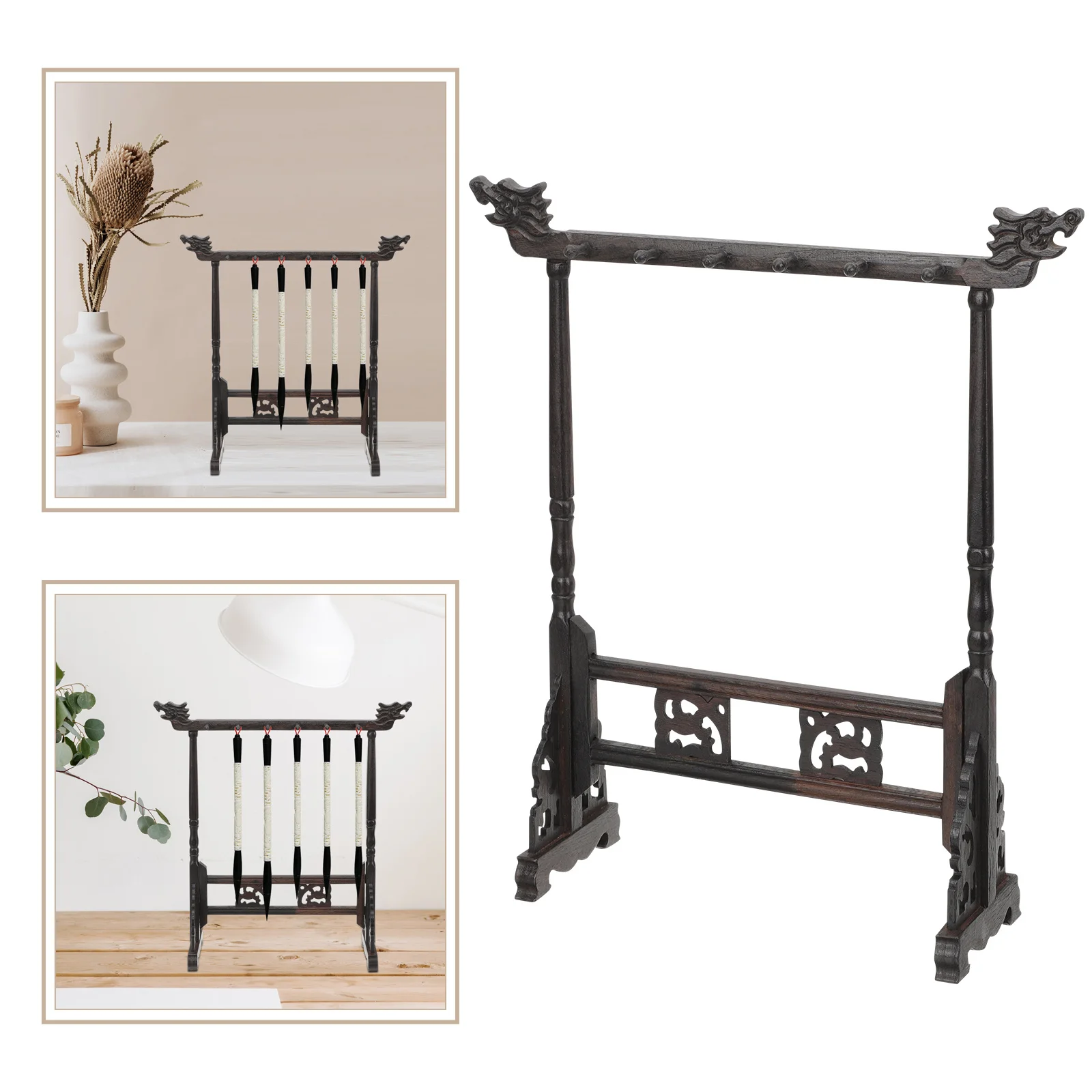 

Calligraphy Brush Holder Solid Wood Chinese Brush Hanging Rack Natural Pen Storage Organizer For Ink Brushes Writing Tool