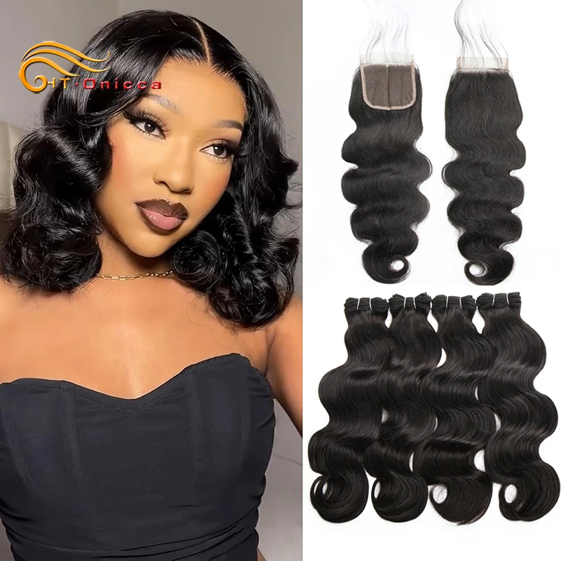 12A Body Wave Double Drawn Hair Bundles With Closure Human Hair Raw Brazilian Hair Bundles With Closure Human Hair Extensions