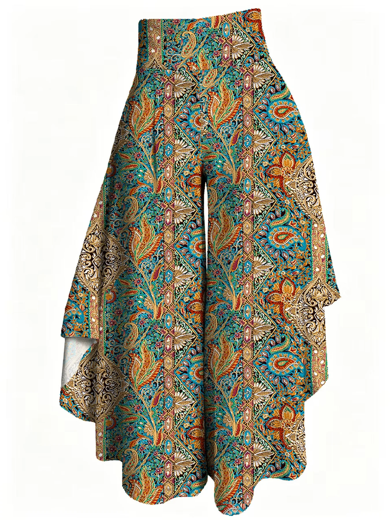 Women's Geometric Pattern Printed Wide Leg Pants Casual Comfortable Elastic Waistband Fashionable plus Size Trousers