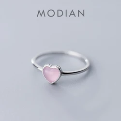 Modian Genuine 925 Sterling Silver Romantic Pink Opal Hearts Rings for Women Adjustable Open Finger Ring Fashion Fine Jewelry