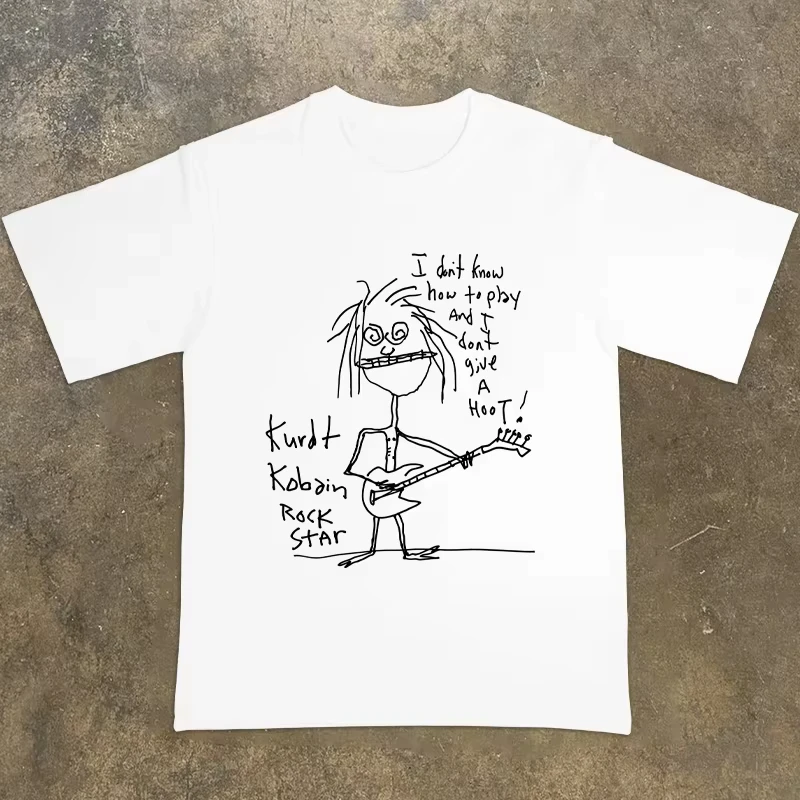 2025 كورت كوبين روك نيرفانا أزياء الشارع الأمريكي العلامة التجارية القطن الخالص جولة الرقبة تي شيرت قصير الأكمام عالية الجودة الفاخرة