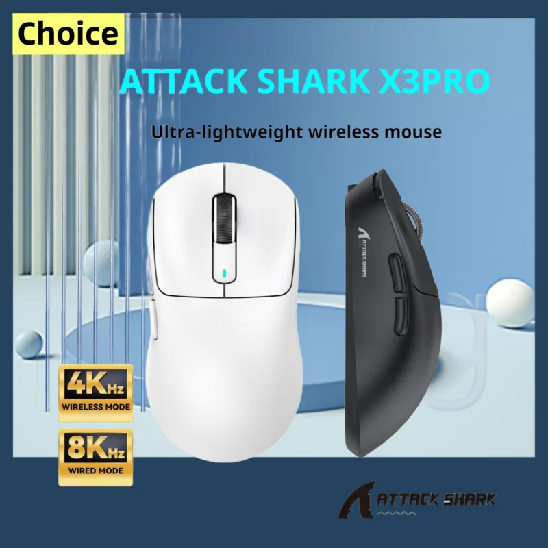 ATTACK SHARK X3Pro Bluetooth-Maus, leicht, PAW3395, E-Sport, kabelgebunden/kabellos, wiederaufladbares Tri-Mode-PC-Setup-Zubehör, Rot