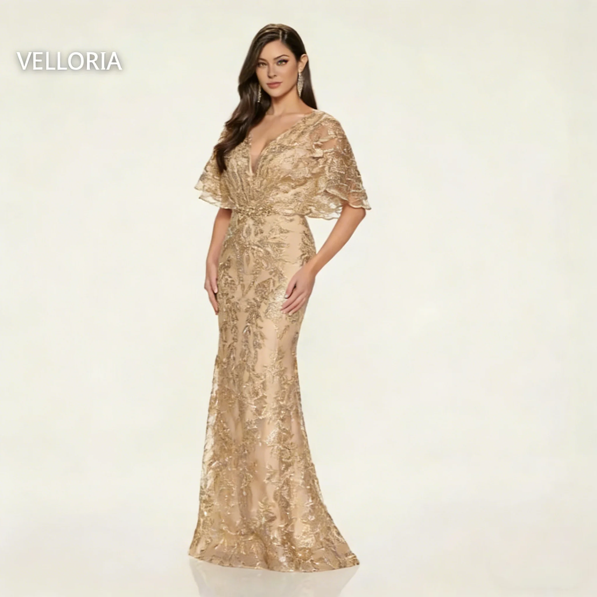 

Champagne Tulle Women's Evening Dress Luxury Beaded Floor-length Embroidered Party Gown Rhine Wedding Party Dress Customized