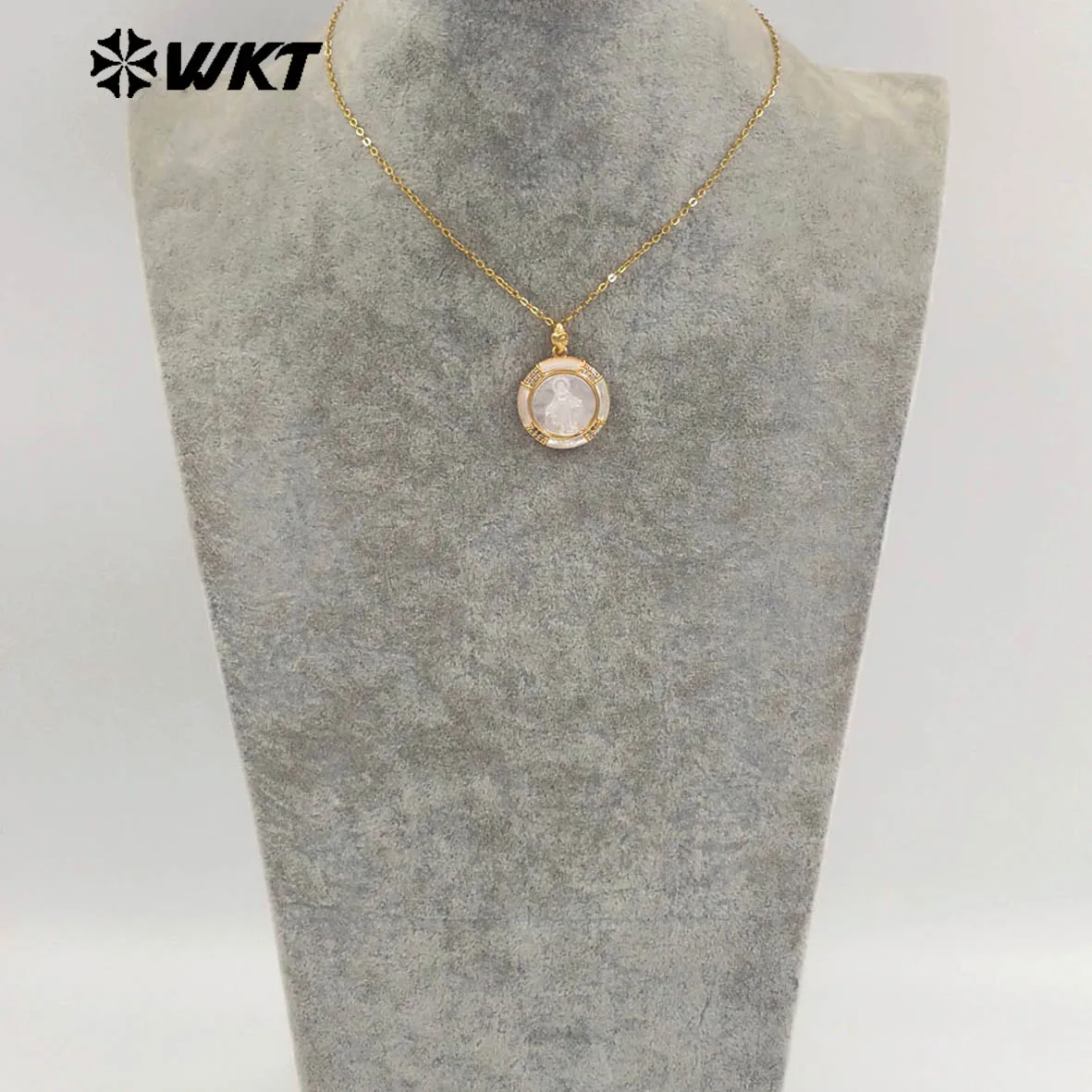 WT-JN357 Exquisite Handmake Mop Shell Round Shape 18inch Necklace With 18k Real Gold Plated  For Couple Anniversary Gifts