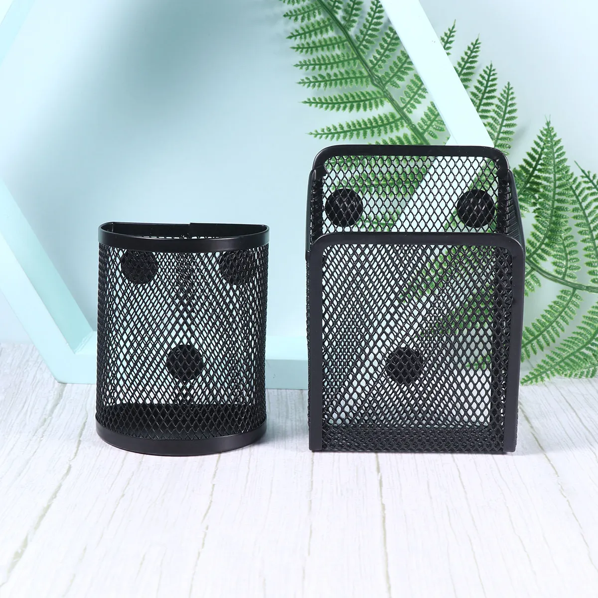 2Pcs Metal Pen Holder Iron Net Black Desktop Organizer Magnetic Pencil Case for Office School Supplies Pens Markers Rulers
