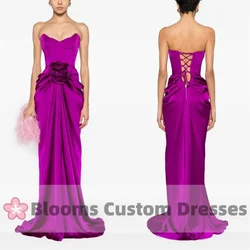 Blooms Sexy Orchid Purple Satin Customized Prom Dress Handmade Flower Pleated Formal Occasion Party Sleeveless Evening Dresses