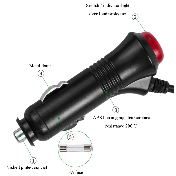 車のシガレットライタープラグ,dc5.5 x 2.1mm,スイッチ付きオスアダプター,LEDコンバーター,12v-24v