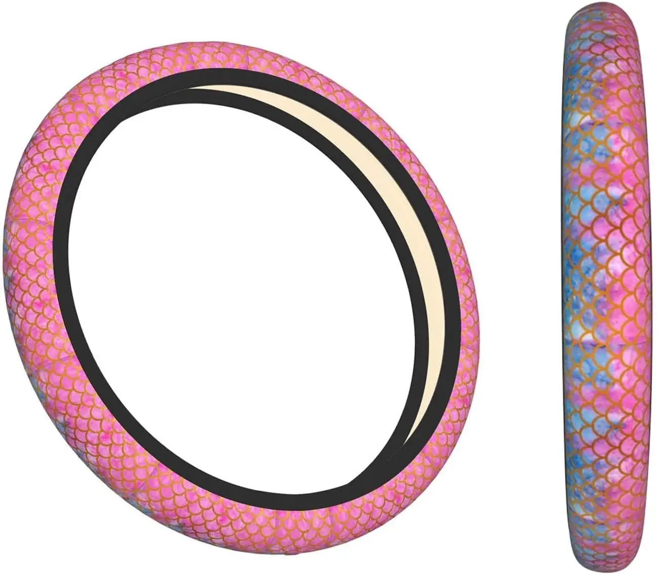 Pink Steering Wheel Cover for Women,Pink and Blue Mermaid Tail Scales Pattern 14.5 Steering Wheel Cover Protector Non Slip Durab