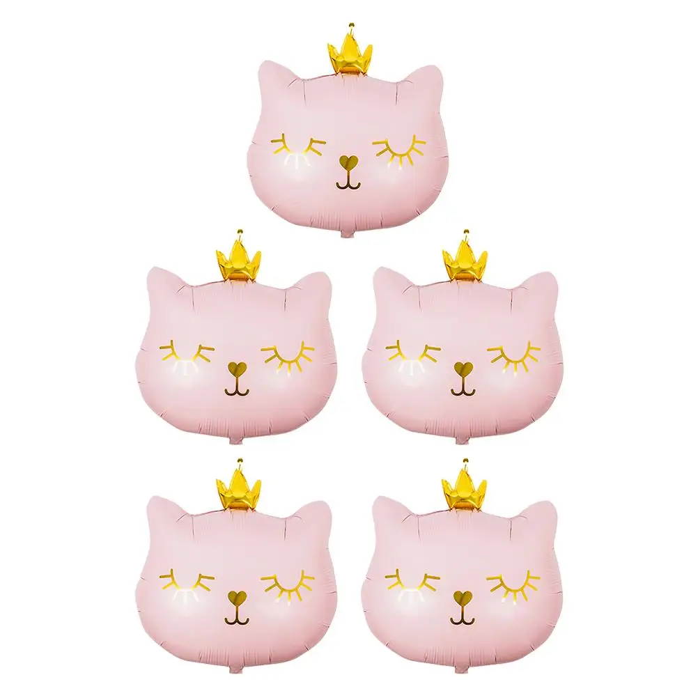 

5 Pcs Crown Cat Foil Balloons Pink Black Animal Party Supplies Cartoon Balloon Accessories Birthday Wedding Decor
