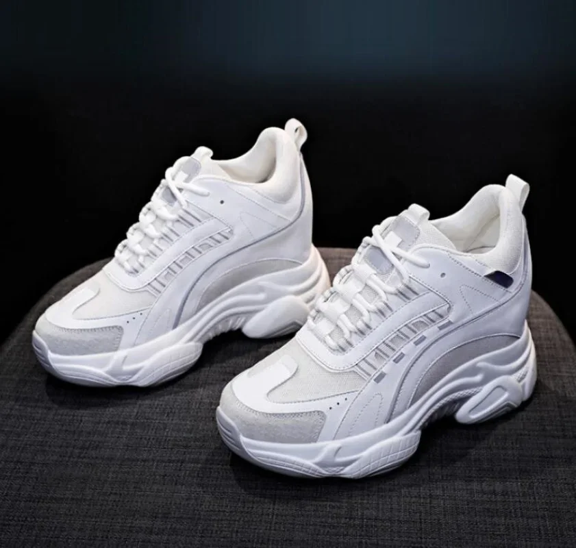 2025 الربيع/الخريف منصة إسفين أحذية رياضية مكتنزة أحذية أبي جلد طبيعي 9 سنتيمتر كعب زيادة الارتفاع أحذية مفلكنة الأحذية #3