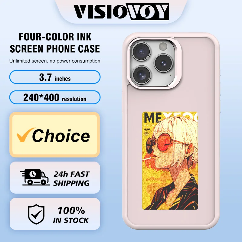 VISIOVOY NFC Function Smart Phone Case For iphone 16 15 14 13 Pro Max E ink 4 Color Screen DIY Fashion Phone Cover