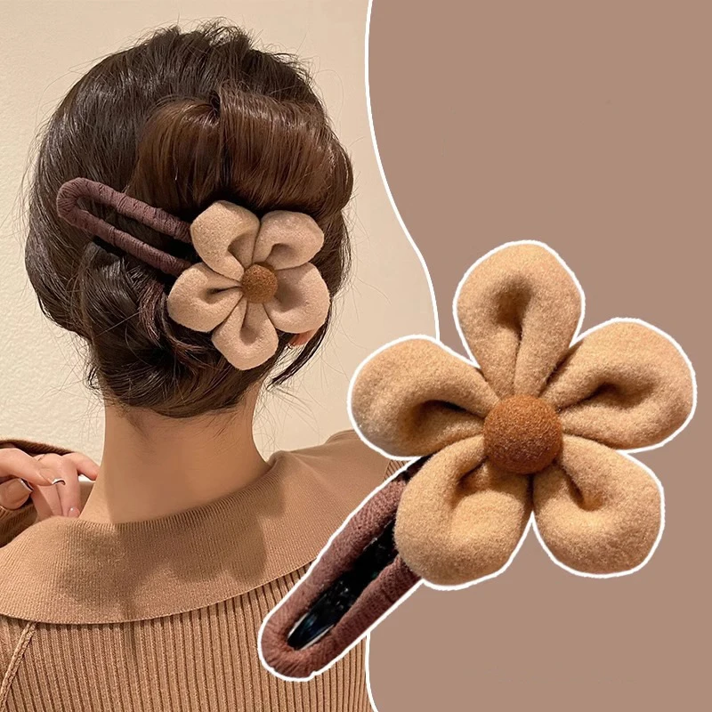 Pinza para el pelo para mujer, tocado elegante y dulce, accesorios para el cabello, regalo para otoño e invierno, pinza para el pelo trasera con cabeza de flor grande, horquillas de moda