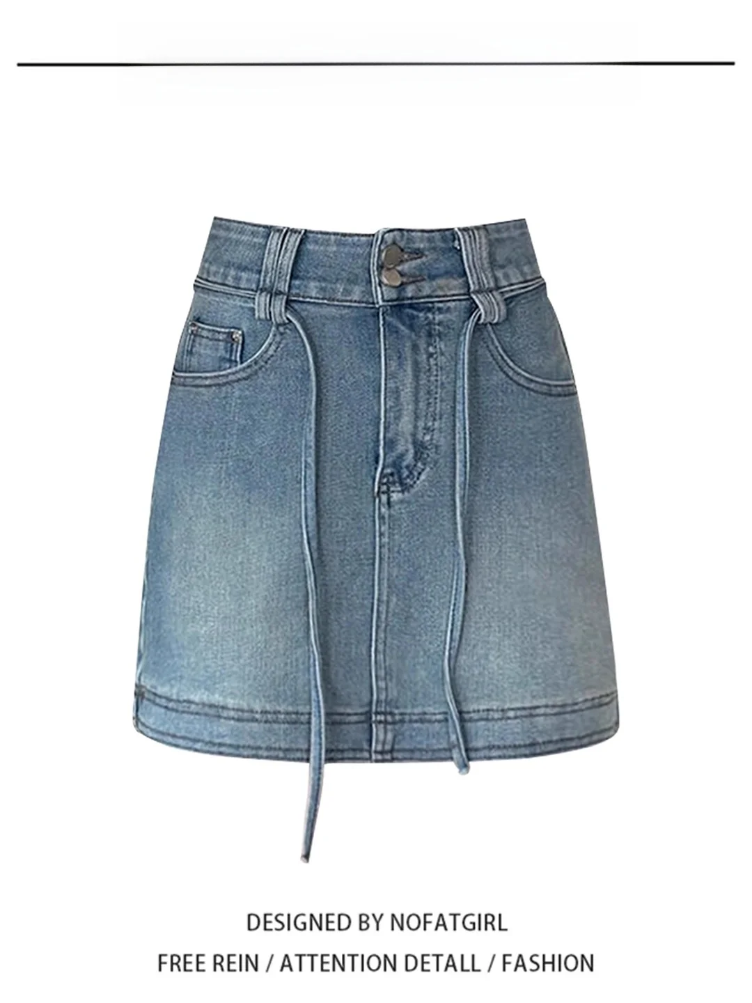 

Retro Blue Slim High Waist Denim Skirt Summer New Style A-Line Wrap Body Half-length Skirt Korean Style Casual Thin