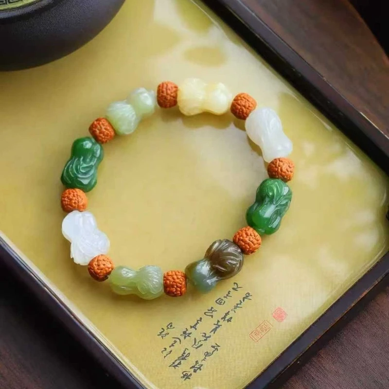 Jade natural de Hetian, Qinghai, color azabache ahumado, material antiguo, pulsera de jade multigema.