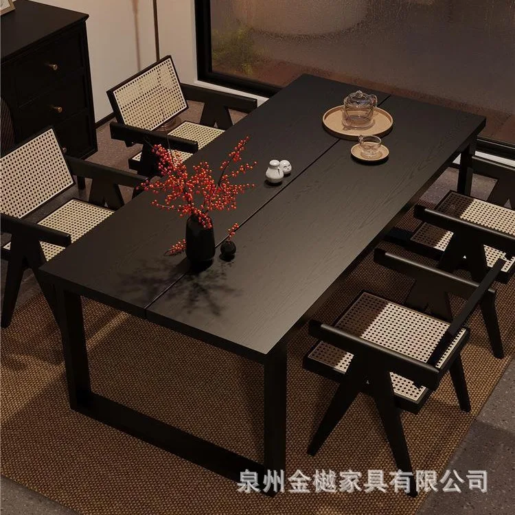 All Solid Wood Dining Table Wabi Wind Large Desk Worktable Restaurant Home American Mobien Large Board Table Simple