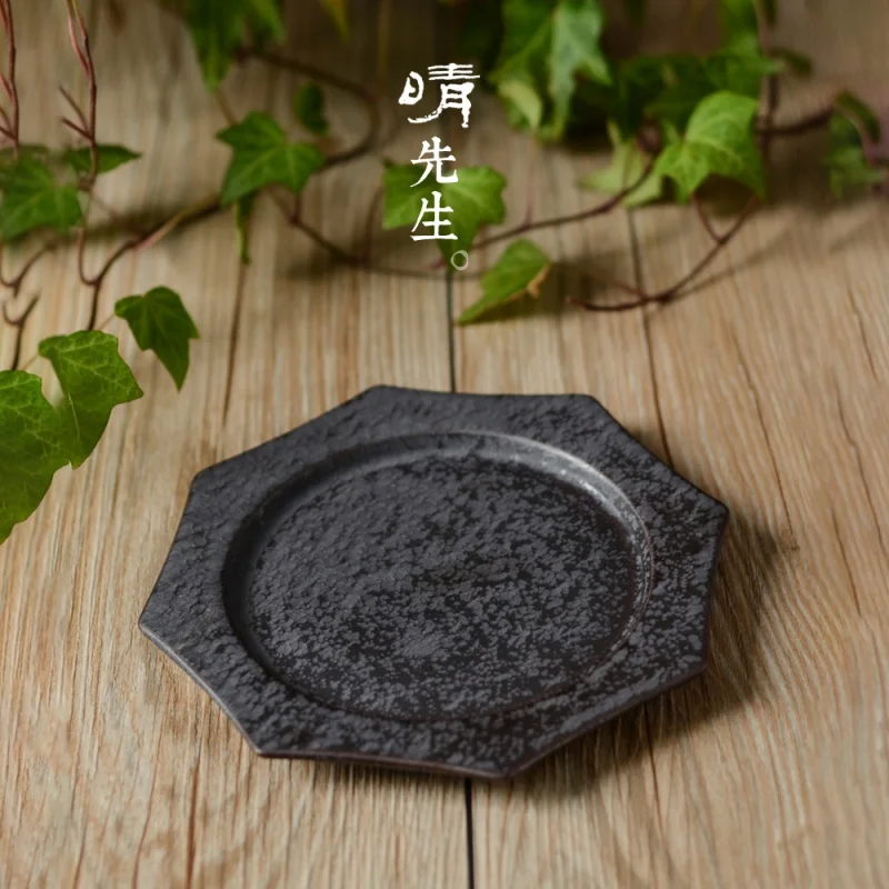 

★Jingdezhen Ceramic Black Glaze Octagonal Pot Bearing Bamboo Tea Tray Tea Table Pot Kung Fu Tea Set Tea Ceremony Utensil