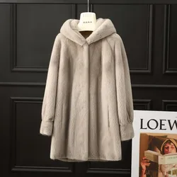 Abrigo largo de piel de visón Real para mujer, chaqueta de talla grande, 2023 Natural, con capucha, a la moda, para invierno, novedad de 100%