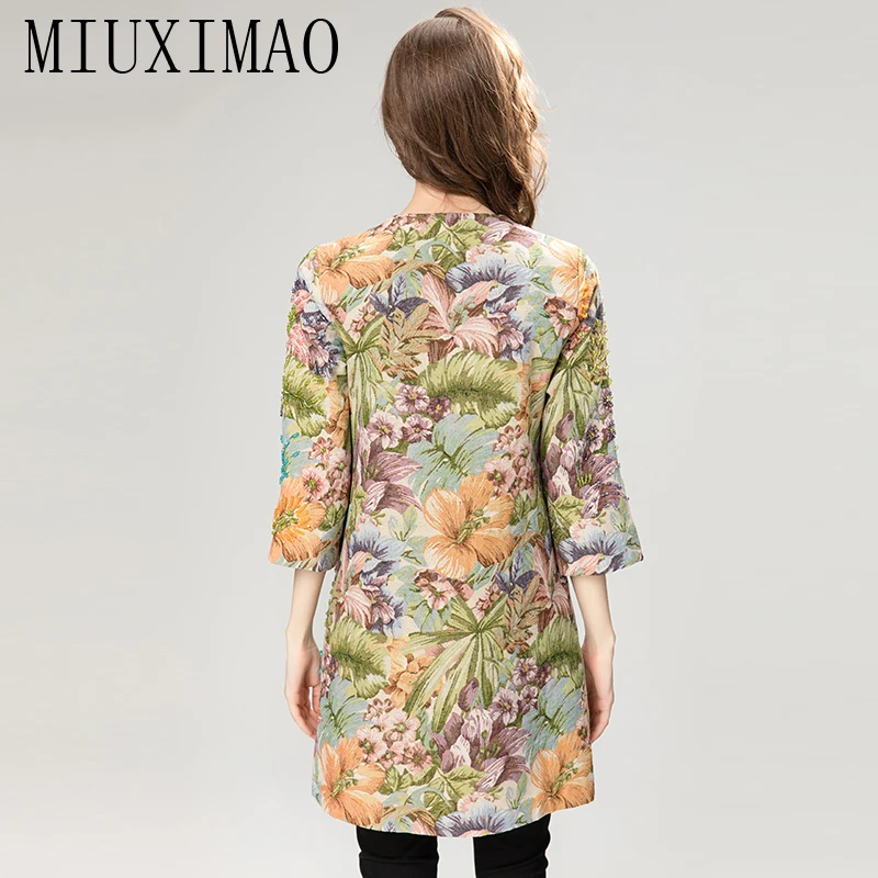 MIUXIMAO 2023 Autumn&Winter Jacket Women Elegant  Diamonds Coat O-Neck Single Breasted Yellow Flower Fashion Jackets for Women