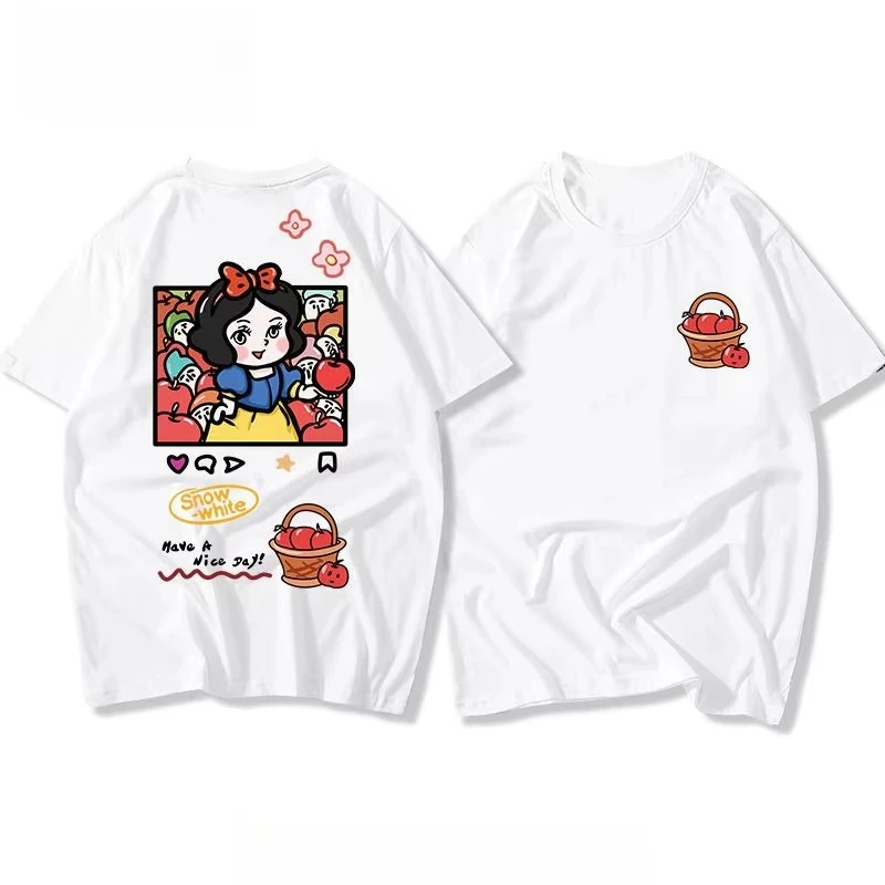디즈니 백설 공주 만화 크리 에이 티브 인쇄 티셔츠 새로운 여성 남성 인기 느슨한 캐주얼 반팔 라운드 넥 핫 판매 탑