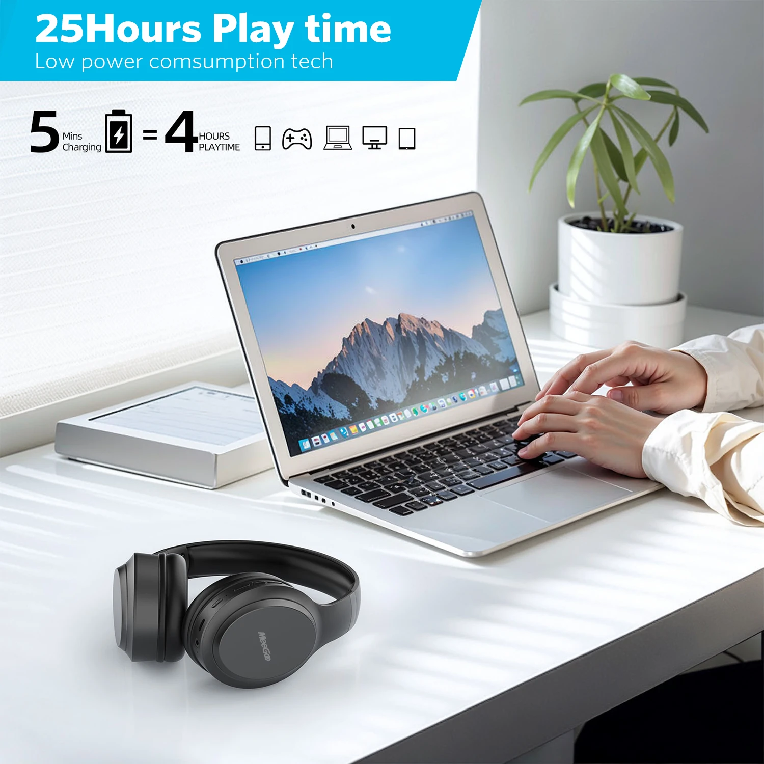 سماعات MeeGoo فوق الأذن بلوتوث قابلة للطي لسهولة التخزين تدعم الاتصال السلكي/اللاسلكي سماعة رأس بخاصية البلوتوث الضوضاء #3