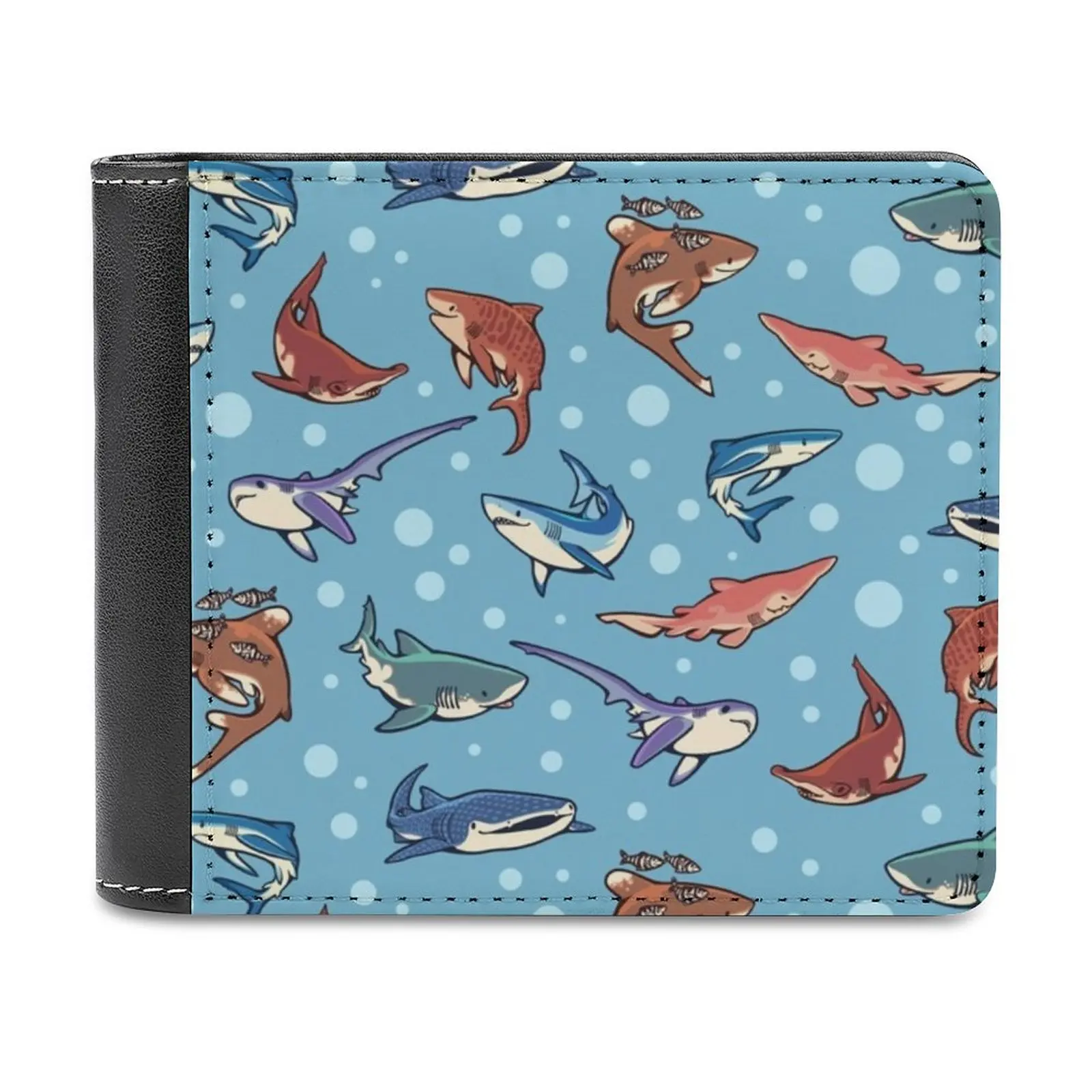 Sharks In The Light Blue Leather wallet men's wallet purse money clips Shark Mako Shark Whale Shark White Shark Goblin Shark