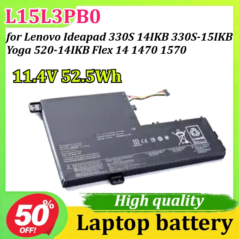 

L15L3PB0 (5 holes) 11.4V 52.5Wh for Lenovo Ideapad 330S 14IKB 330S-15IKB Yoga 520-14IKB Flex 14 1470 1570 for L15M3PB0 L15C3PB1