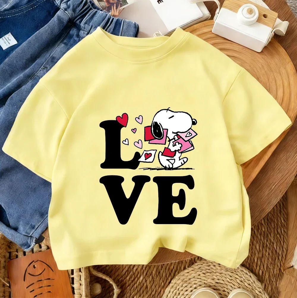 Daily Casual Short Sleeve Top Cute Cartoon Print Summer Street Fashion Kids Wear Snoopy Boys Girls 3 14