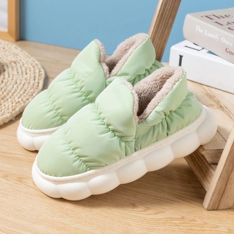 

Simple Style Women Autumn Winter New Cotton Slippers Closed Heel Top Fleece Lined Thick Sole Warm Home Indoor Comfort Slippers