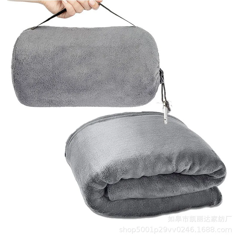 Foldable 2-in-1 Fleece Blanket Travel Airplane Throw Multi-Function Portable Soft Warm